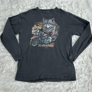 Vtg 1989 3D Emblem Harley Davidson Survivors Wolf LS t-shirt XL single stitch